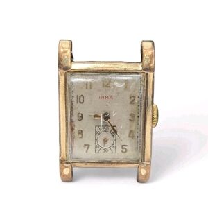 Vtg RIMA 17 Jewels Tank Style Wristwatch Swiss‎ Movement 10k R.G.P. Bezel Works